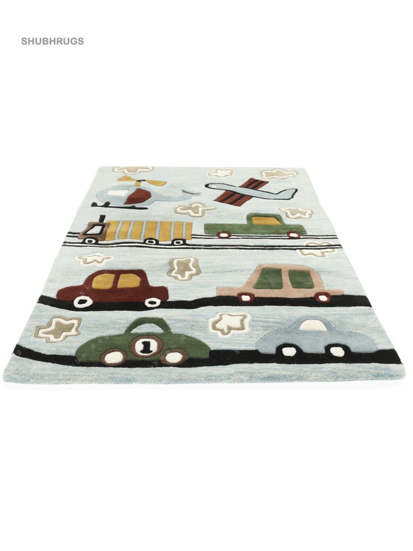 Cars Handtufted - Light Blue Wool -Rug