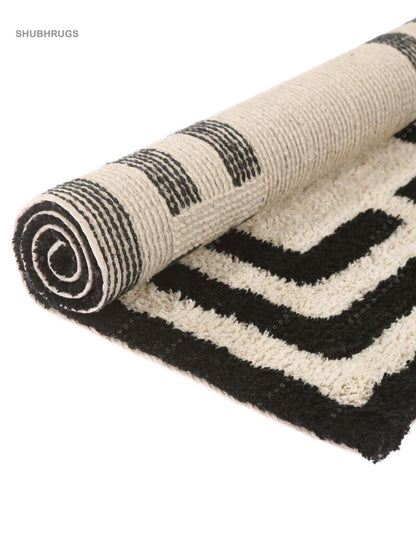 Natural White  Black Bath Mat