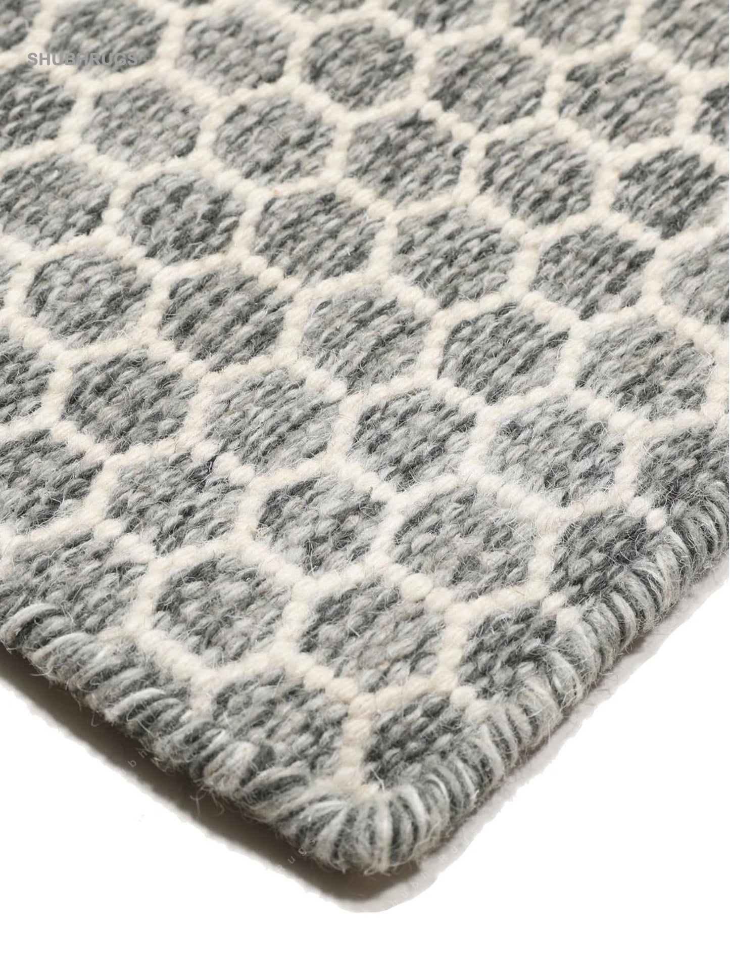 Kilim Honey Comb Grey Wool Rug