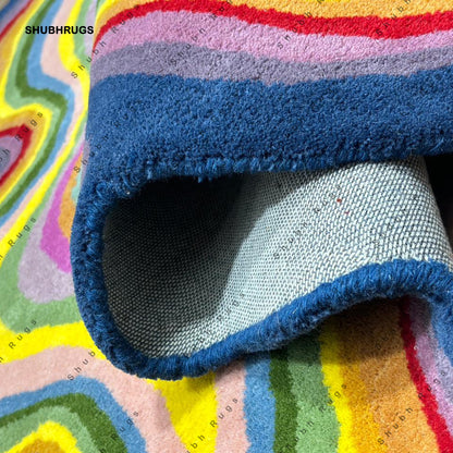 Irregular Shaped Illusion Throw Rug Hand-Tufted Wool Handmade Area Rug Carpet for Home, Bedroom, Living Room, Kids Room Psychedelic Color