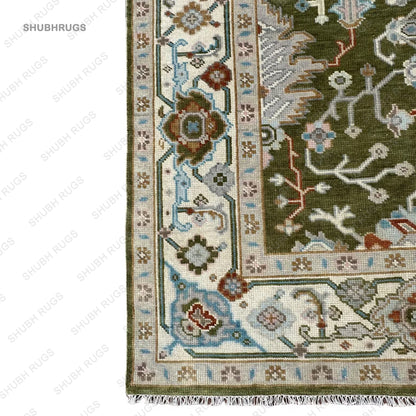 Green Turkish Oushak Hand Knotted Rug, Handmade RugsFor Living Room - Antique Contemporary Rug