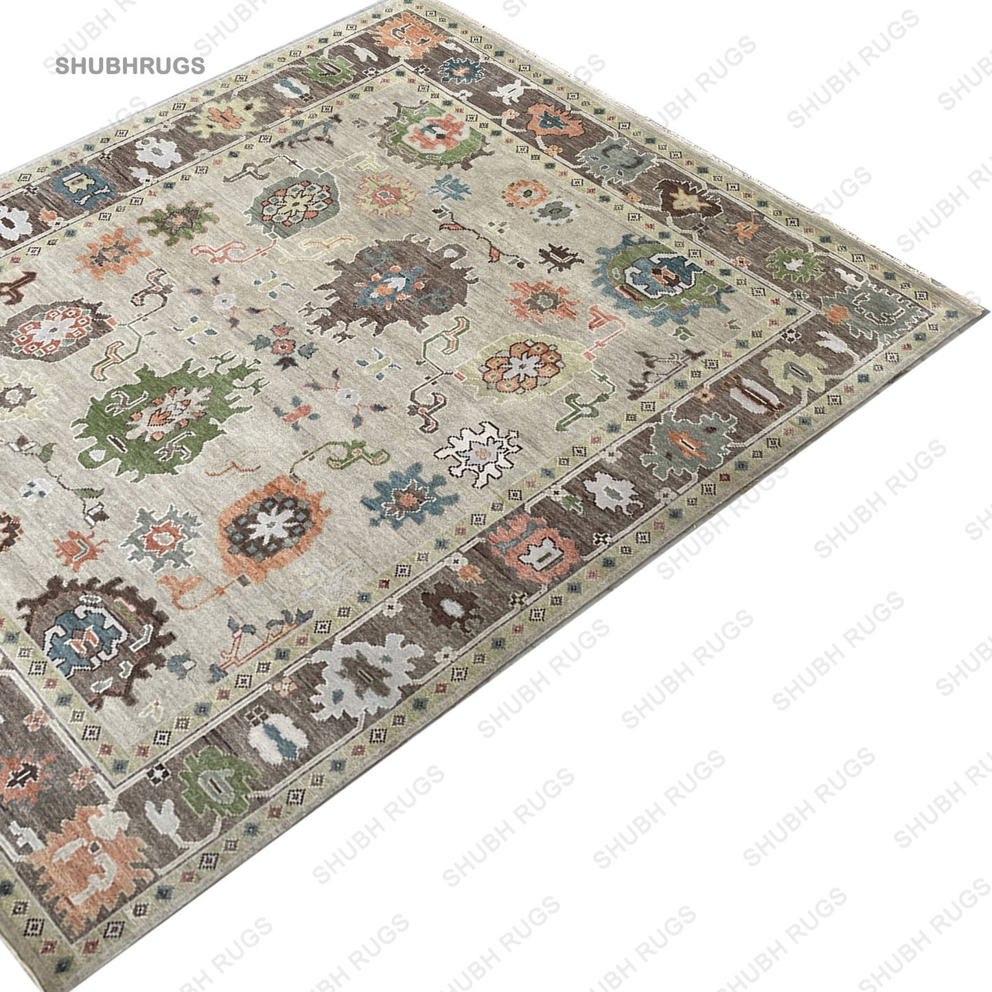 Transitional Beige/Brown Wool Hand Knotted Indian Rug