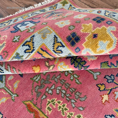 Exquisite Pink Turkish inspired Oushak Hand Knotted Rug