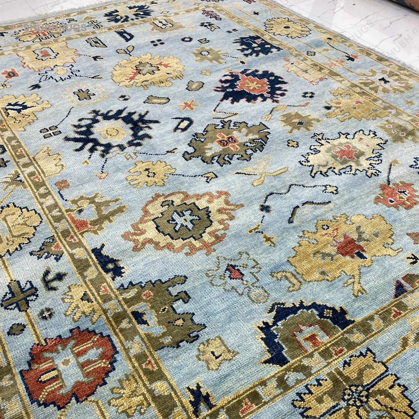 Aqua Blue Hand Made Traditional Living Area Rugs, Contemporary Floor Carpet | Rug For Living Room | Rug For Bedroom | Oushak Rug | Handknotted Rugs