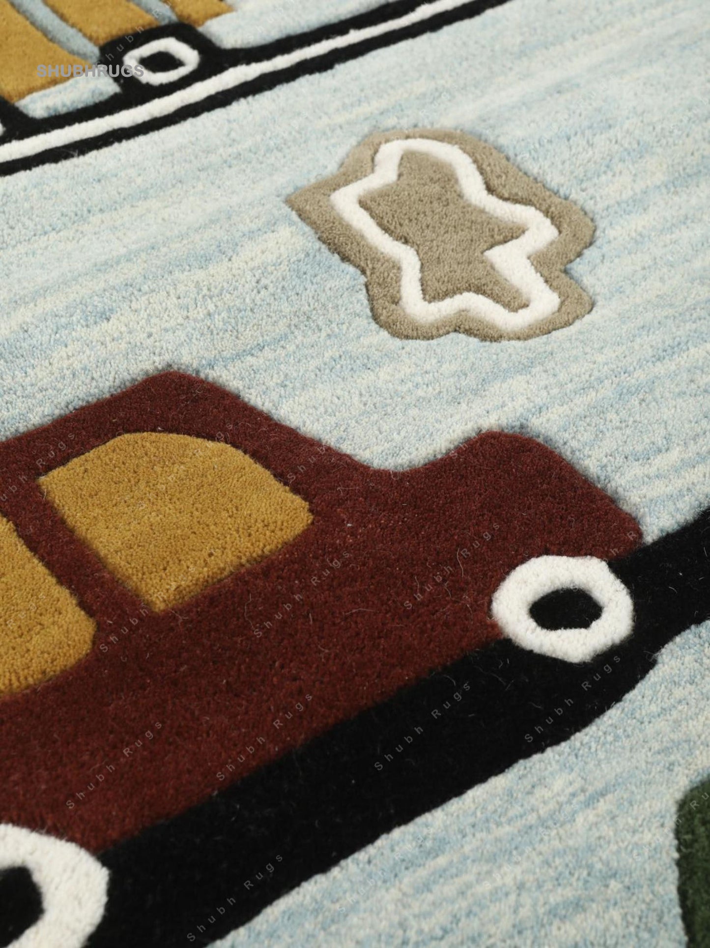 Cars Handtufted - Light Blue Wool -Rug