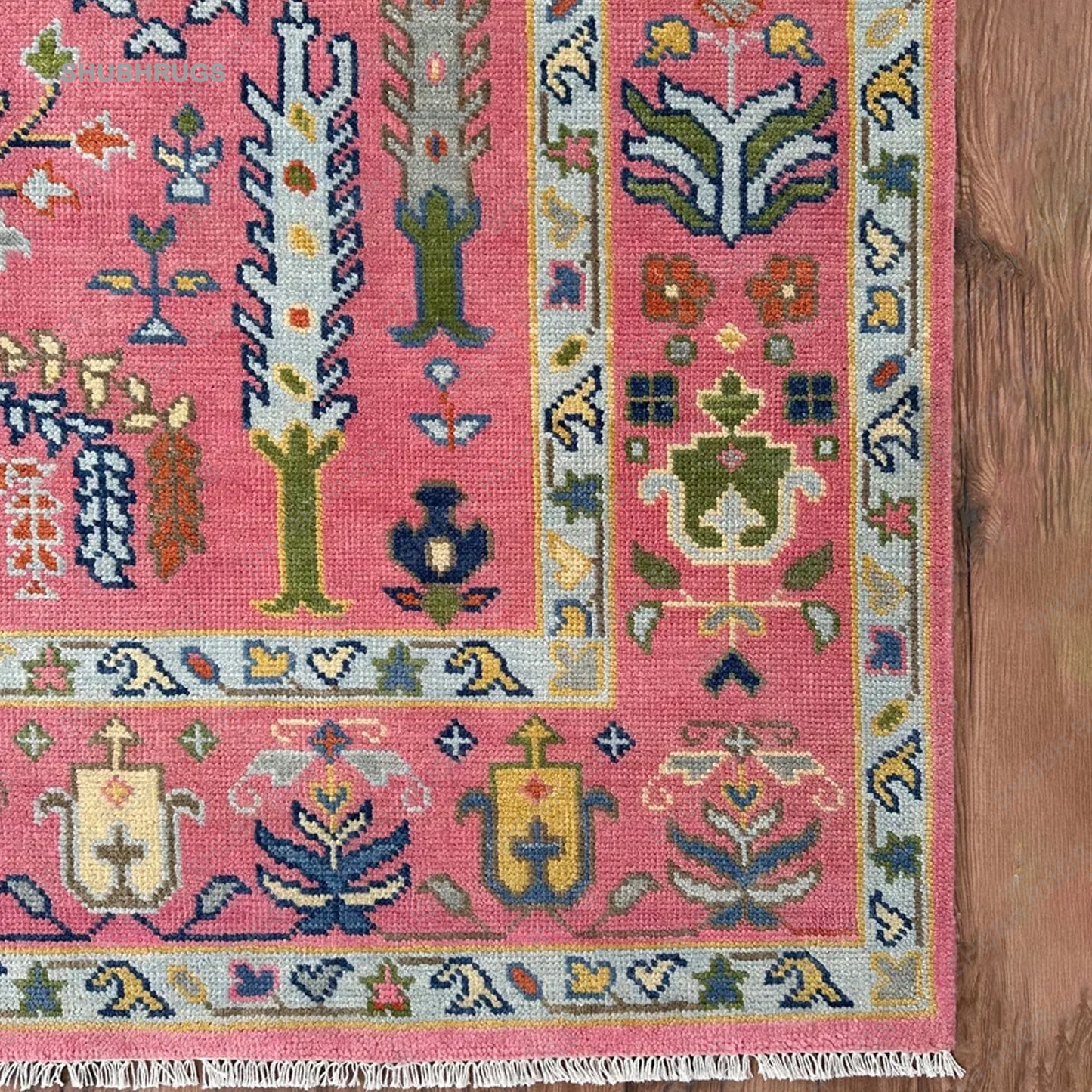 Exquisite Pink Turkish inspired Oushak Hand Knotted Rug