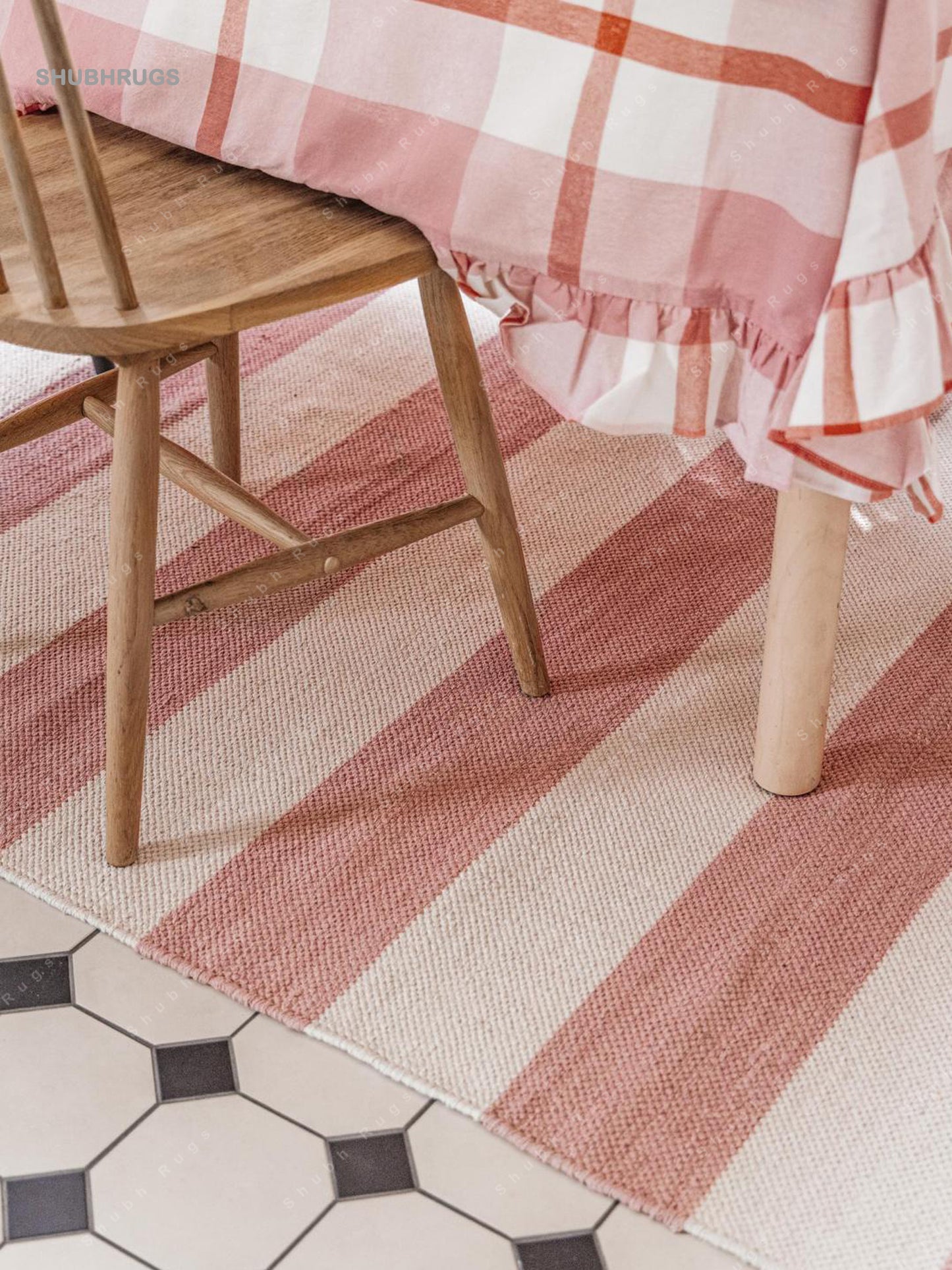 Cotton stripe Pink Cotton Rug