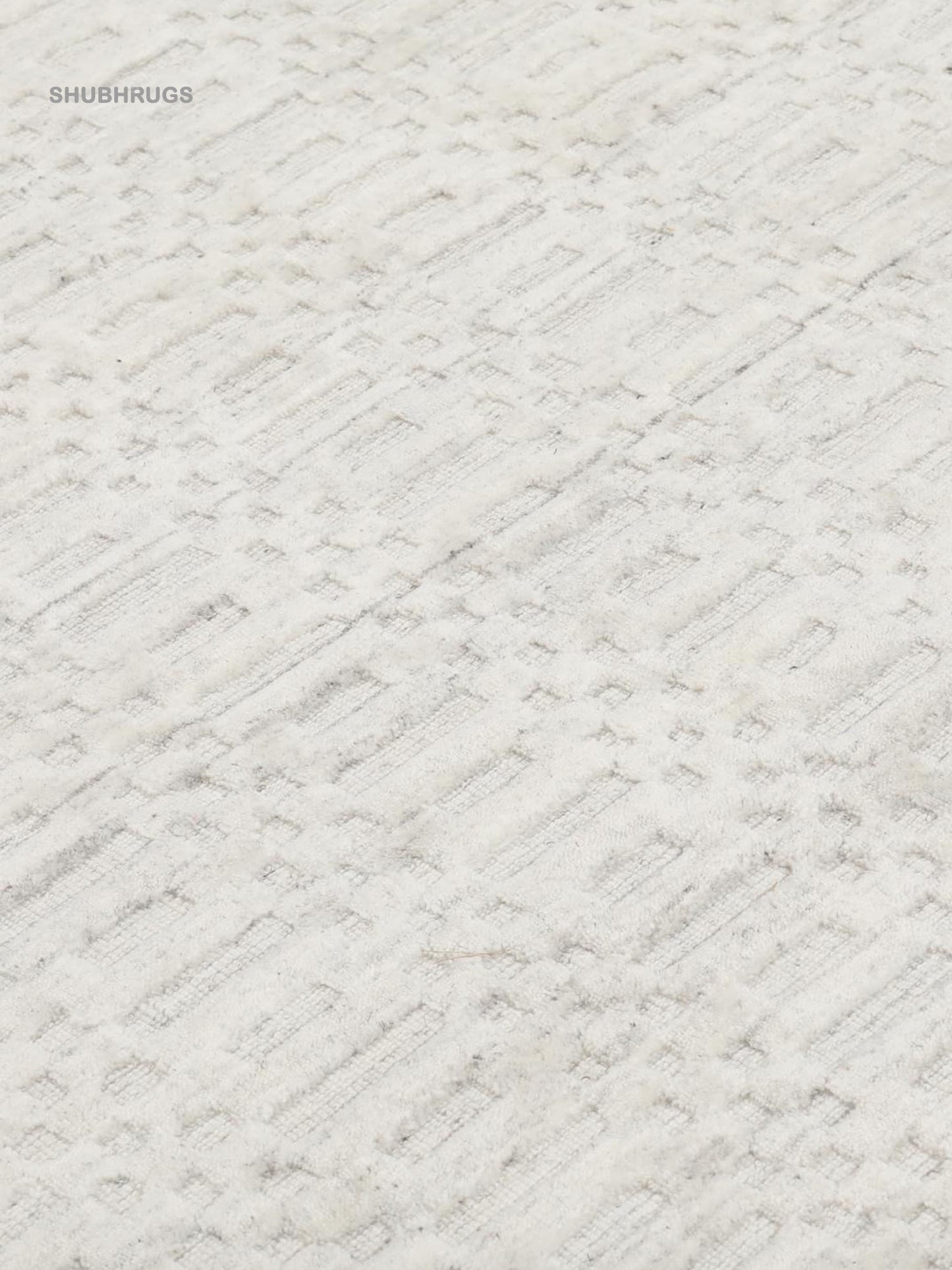 Mosaic Border - Cream White Bamboo Silk Rug