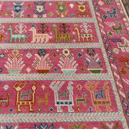 Exquisite Pink Afghan Hand Knotted Shabargan Rug, Handmade Gabbeh Rug - Antique Ethnic Rug