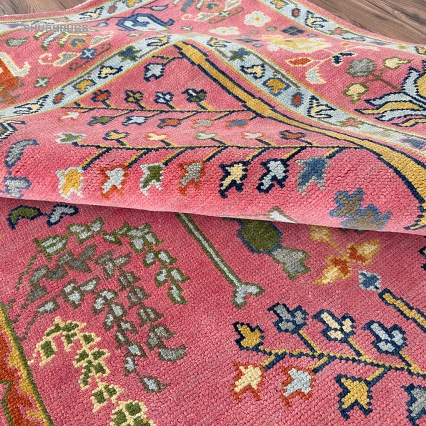 Exquisite Pink Turkish inspired Oushak Hand Knotted Rug