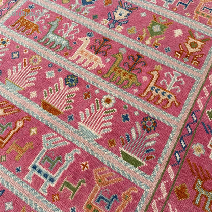 Exquisite Pink Afghan Hand Knotted Shabargan Rug, Handmade Gabbeh Rug - Antique Ethnic Rug