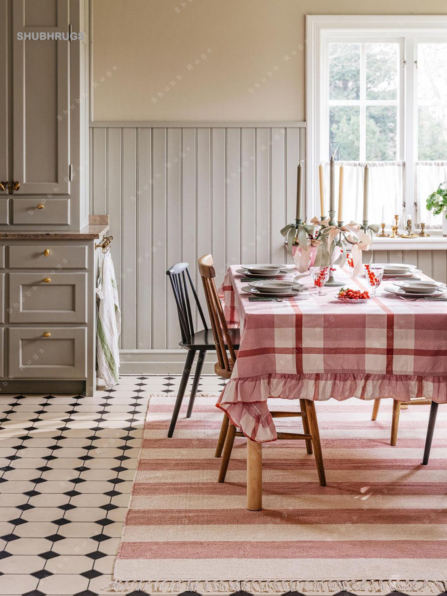 Cotton stripe Pink Cotton Rug