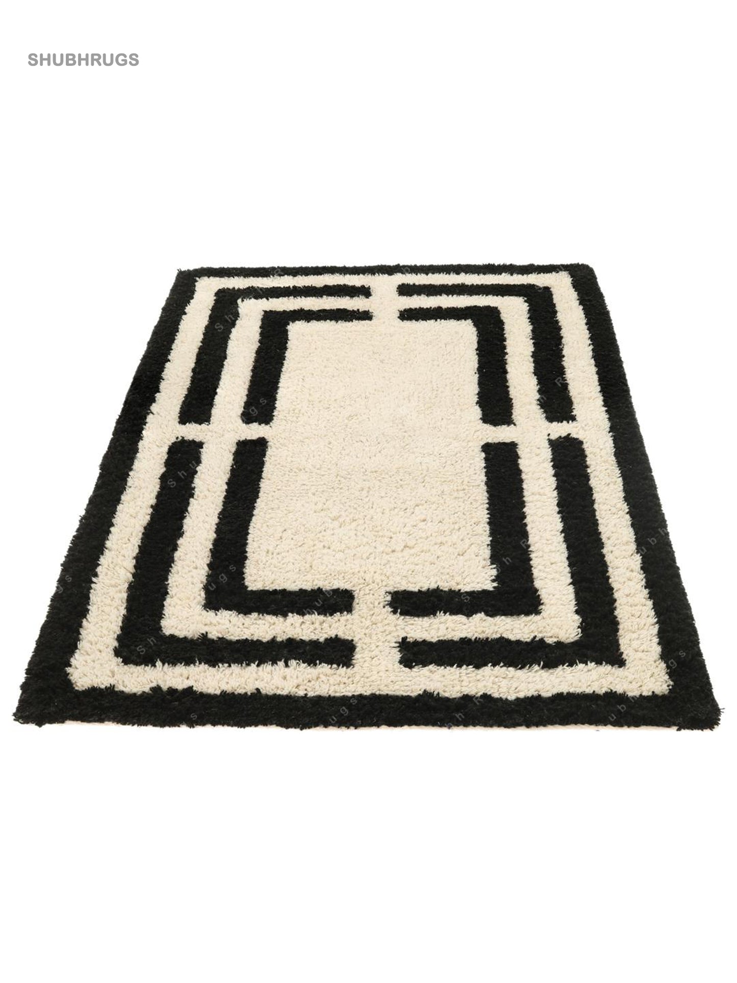 Natural White  Black Bath Mat