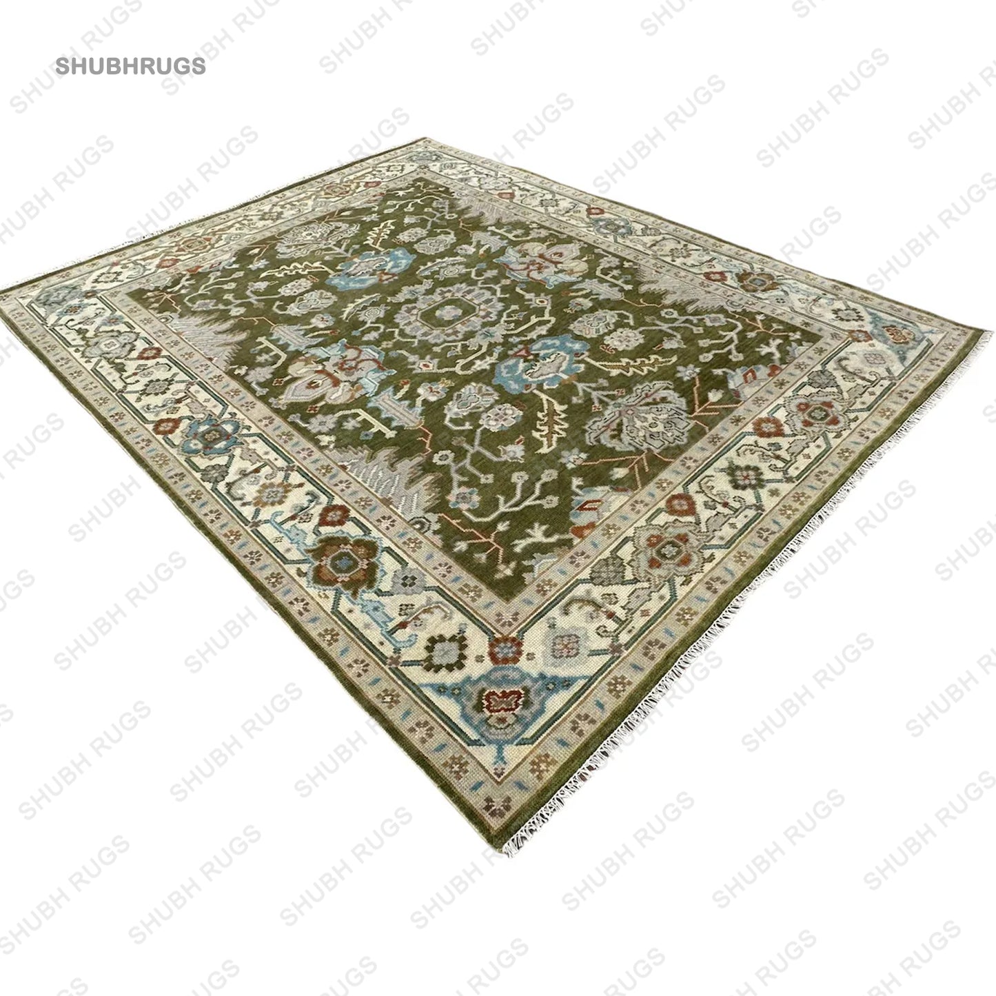 Green Turkish Oushak Hand Knotted Rug, Handmade RugsFor Living Room - Antique Contemporary Rug