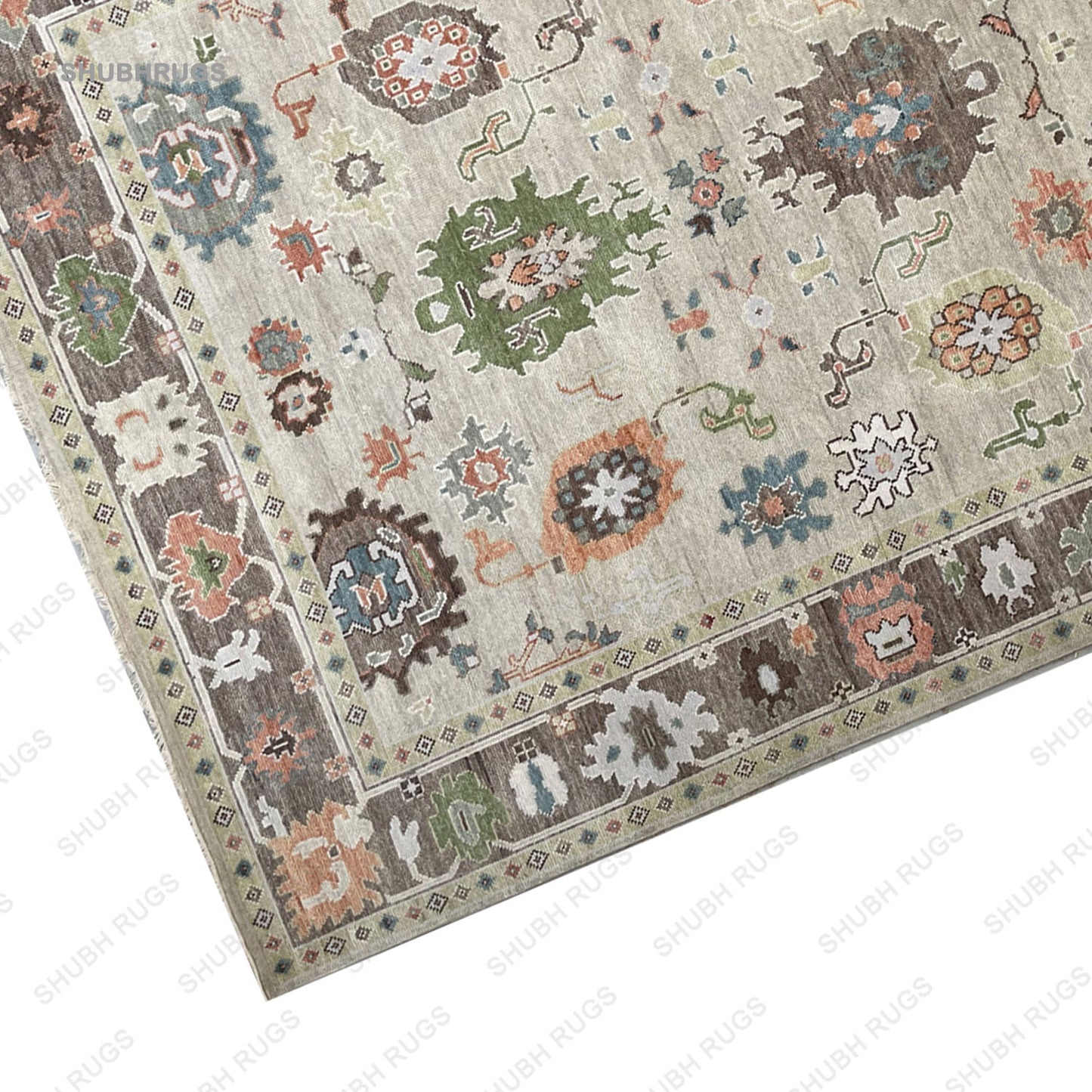 Transitional Beige/Brown Wool Hand Knotted Indian Rug