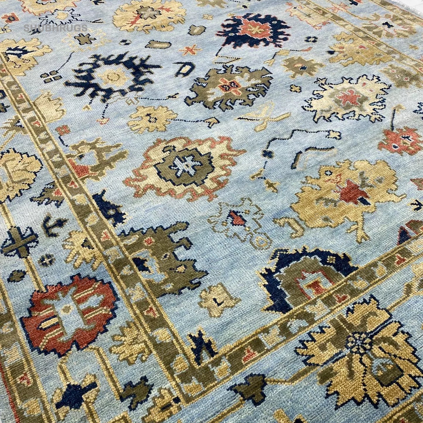 Aqua Blue Hand Made Traditional Living Area Rugs, Contemporary Floor Carpet | Rug For Living Room | Rug For Bedroom | Oushak Rug | Handknotted Rugs