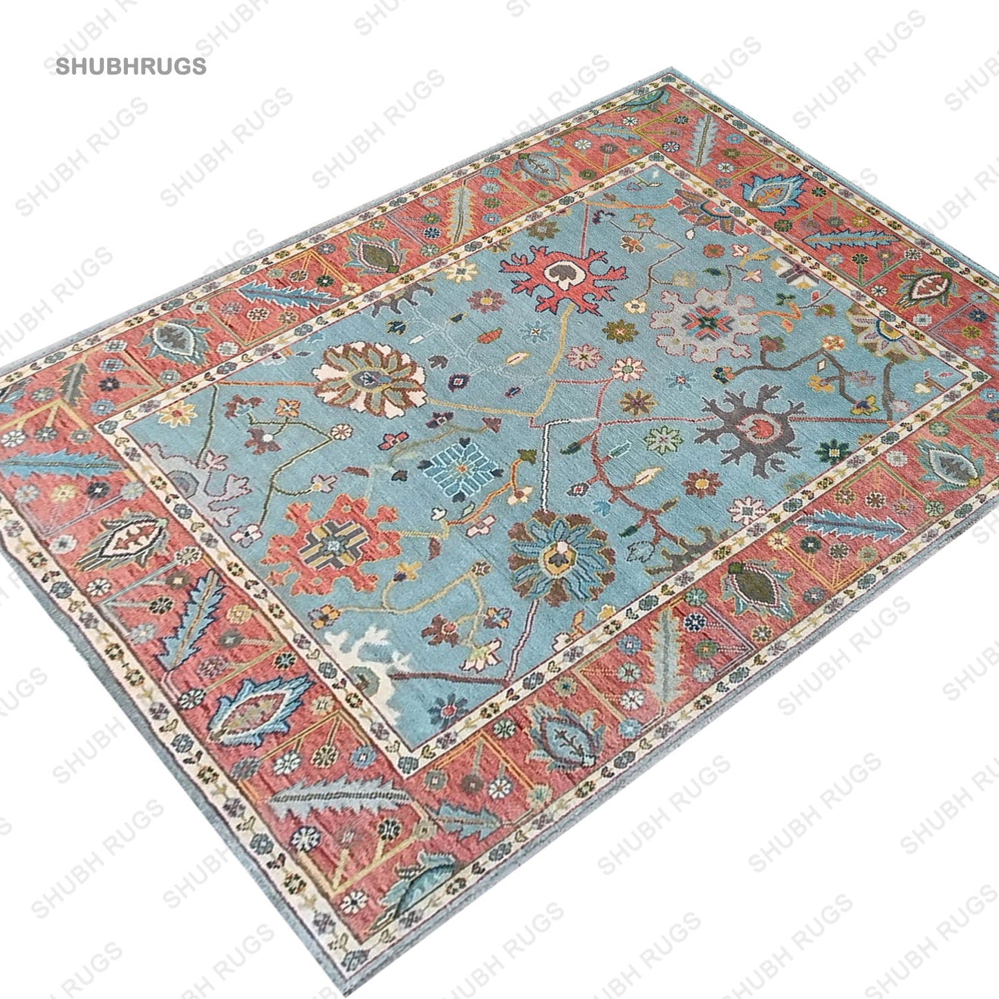 Rug |Hand Knotted Modern Luxury Carpets Fine Wool Sky Blue/Copper Area Rug