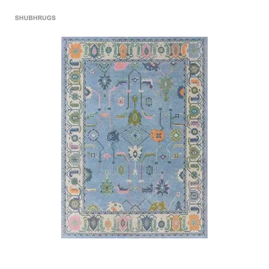 Hand Knotted In Sky Blue & Green Beautiful Turkish Rugs For bedroom Retro Multi Size Wool Area, luxury Rug