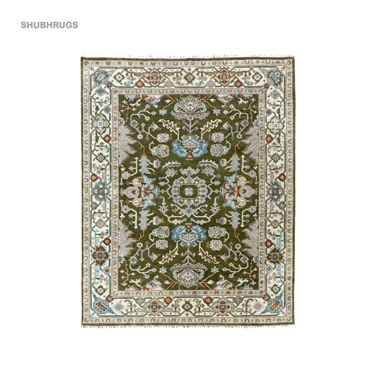 Green Turkish Oushak Hand Knotted Rug, Handmade RugsFor Living Room - Antique Contemporary Rug