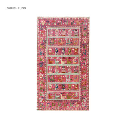 Exquisite Pink Afghan Hand Knotted Shabargan Rug, Handmade Gabbeh Rug - Antique Ethnic Rug