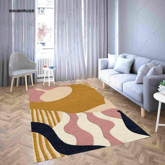 Wave Modern Rug 100% Woolen Area Rug For Living Room, Rug For Bedroom